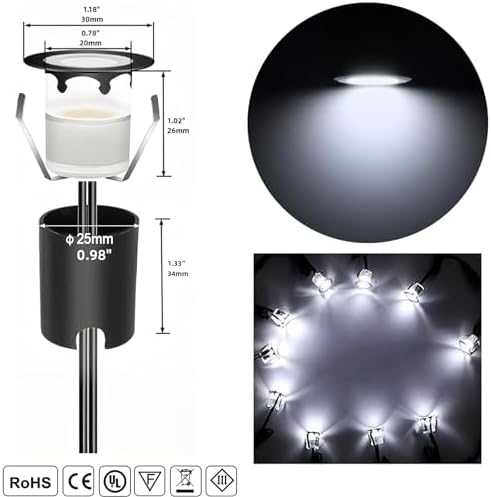 RNEHON Recessed LED Deck Lights Kits with Protecting Shell, Φ1.18in Cool White Low Voltage 12V IP67 Waterproof Outdoor Landscape Lighting for Yard Stair Step Patio Floor Kitchen Decoration (30Pack) - Image 2
