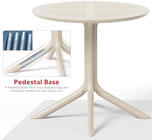 Costaelm Small Patio Table, Outdoor Round Dining Table, Weather Resistant Outside Table for Poolside Deck Lawn Garden Backyard, Sand - Image 6