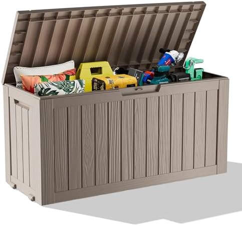 PatioZen 75 Gallon Resin Deck Box, Lockable Outdoor Storage Box for Patio Cushions Storage Furniture,Garden Tools, Pool Supplies, Weatherproof and UV Resistant (Grey) by OutdoorLivingPerfected