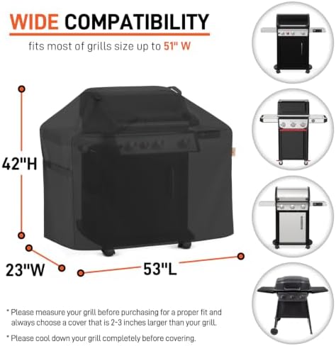 Arcedo Heavy Duty Waterproof Outdoor BBQ Grill Cover 53 Inch, Black - Image 2