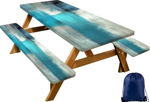 CAPSCEOLL Fitted Picnic Table Cover with Bench Covers 6ft - Blue White by CAPSCEOLL