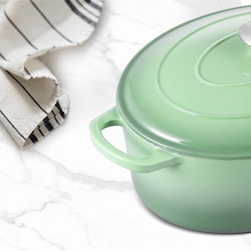 Leonyo 5-Quart Cast Iron Oval Dutch Oven Pot with Lid, Pistachio Green - Image 6