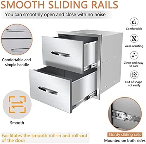AHLOKI Stainless Steel with Chrome Handle BBQ Island Drawers for Outdoor Kitchen Or Grill Station,18Wx23Dx15H - Image 6