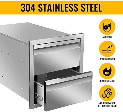 Outdoor Kitchen Drawers Stainless Steel 14W X 15H X 23D Inch, Flush Mount Double BBQ Island Drawers with Hidden Handle for Outdoor Kitchens, Patio or Grill Station - Image 4