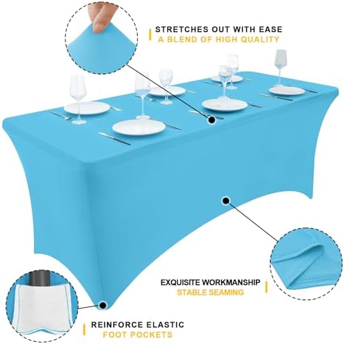 Smiry 2 Pack Spandex Table Cloth 4FT, Elastic Fitted Blue Mist Tablecloth - Image 3