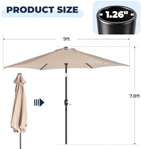 VINGLI 5-Piece Cast Aluminum Outdoor Patio Dining Set with 9ft Umbrella, Space-Saving Stackable Chairs & Table for Yard, Garden, Porch, Poolside, Square Table - Image 7