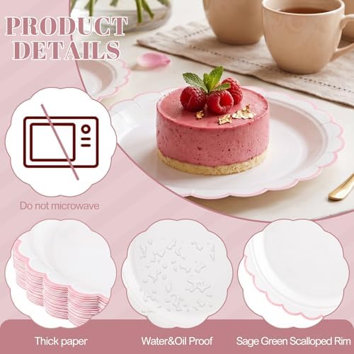 NatNarr 30 Pk Pink Paper Plates 9" Scalloped Pink White Party Plates - Image 3