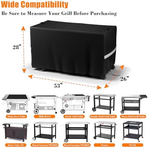 Prep Table Cover, Outdoor Dining Cart Cover, Pizza Oven Cart Covers, 53 Inch Waterproof Grill Cart Table Cover for Keter Unity XL, Food Prep Table, 600D Oxford, Anti-UV, 53''x26''x28'' - Image 2