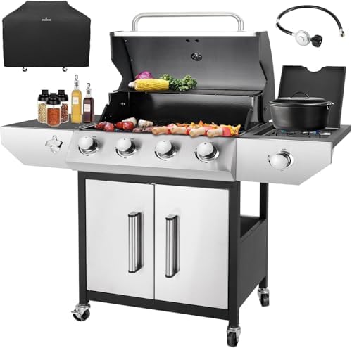 4-Burner Propane BBQ Grill 53000 BTU Stainless Steel Cast Iron Grate by DNKMOR