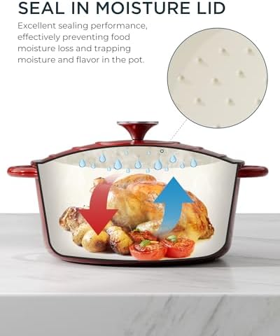 Enameled Cast Iron Dutch Oven, 4.5QT Pot with Lid, Cherry Red - Image 3