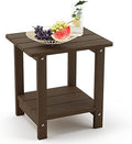 LUE BONA Outdoor Side Table, 2-Tier HDPS Small Patio Table, Dark Brown by LUEBONA
