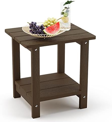LUE BONA Outdoor Side Table, 2-Tier HDPS Small Patio Table, Dark Brown by LUEBONA