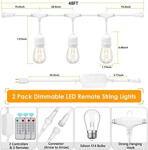Mlambert 96FT(2x48FT) 3 Colors LED Outdoor String Lights with Remote, White - Image 2