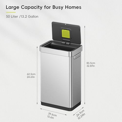 EKO Deluxe Mirage-T 50 Liter / 13.2 Gallon Touchless Rectangular Motion Sensor Trash Can or Recycling Bin, Matte Stainless Steel Finish - Image 2