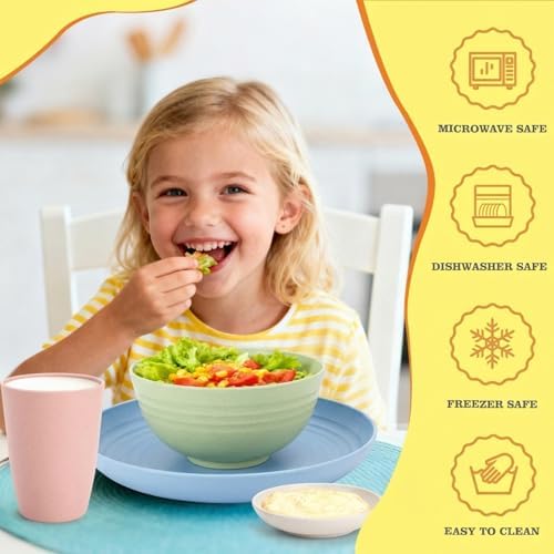 Wheat Straw Dinnerware Sets for 4, 16 Piece Unbreakable Kids Dinnerware Set, Toddler Plates and Bowls Sets, Kitchen Plates and Bowls Set, Lightweight Dish Set for Travel Camper Dishes - Colorful - Image 4