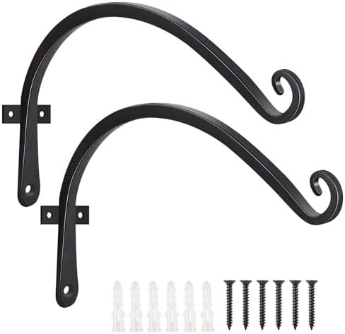 FEED GARDEN Heavy Duty Plant Hooks - 2 Pack 12 Inch Wall Mounted Hanging Brackets, 57lb Capacity Steel Plant Hangers for Bird Feeders, Baskets, Wind Chimes Outdoor Indoor- Black by FEEDGARDEN