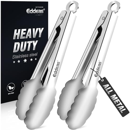 2PCS 7Inch Tongs for Cooking Heavy Duty All Metal Kitchen Tongs by Eddeas