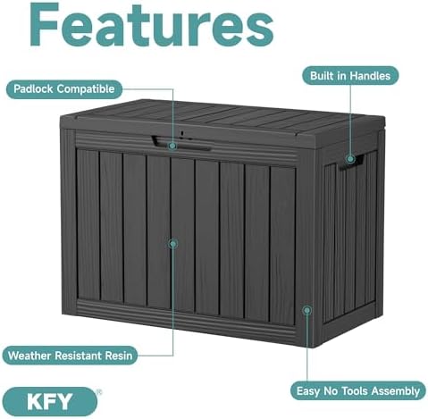60 Gallon Outdoor Waterproof Storage Box, UV Resistant Resin Deck Box with Built-in Handle, Outdoor Storage Container for Patio Furniture, Garden Tools, Patio Cushions, Black - Image 3