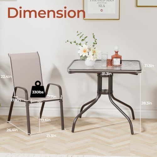 TLSUNNY 5 Pieces Patio Dining Set for 4, Glass Table and Textilene Chair - Image 2
