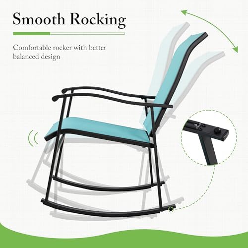 Shintenchi 3 Piece Rocking Bistro Set, Outdoor Furniture with Rocker Chairs and Glass Coffee Table Set of 3, Balcony, Porch Furniture for Small Space, Blue - Image 3