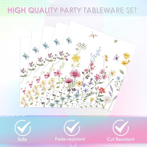 40Pcs Wildflower Paper Plates and Napkins, Floral Party Tableware Set - Image 4