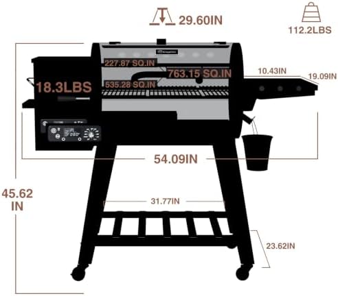 KingChii Wood Pellet Grill & Smoker, Electric Pellet Smoker Grill, 766 sq. in. Cooking Capacity, 18.3LB Hopper for Outdoor Patio Cooking Barbecue(Up to 500°F)-Brown - Image 4