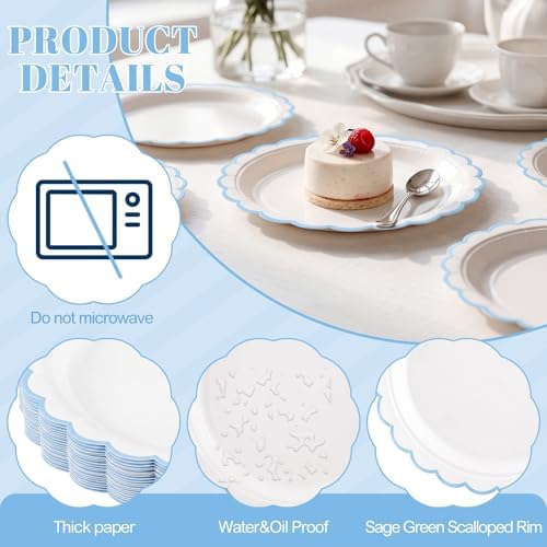 NatNarr 30 Pcs Light Blue Plates 9" Scalloped Blue and White Dessert Plates - Image 3