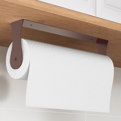 Paper Towel Holder Under Cabinet, Wall Mount, Adhesive or Drilling, Brown by Awarmhome