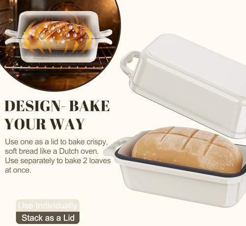 Enameled Cast Iron Sourdough Bread Dutch Oven,Loaf Pans-Cream - Image 6