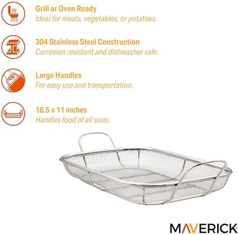 Maverick Stainless Steel Mesh Roasting Pan – Heavy-Gauge 304 Stainless Steel Grill Basket for BBQ & Smoking, Open Mesh Design for Heat & Smoke Circulation, Dishwasher Safe, 16.5 x 11 Inches - Image 2