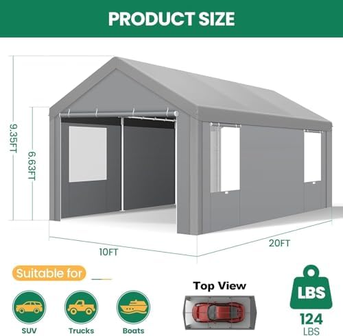 COBIZI 10x20 FT Heavy Duty Carport with Galvanized Frame, - Image 2