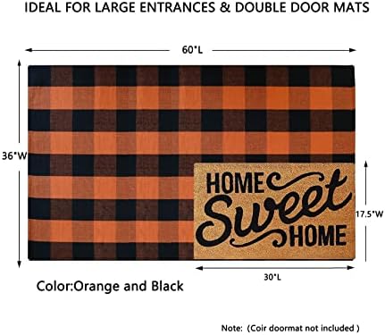MUBIN Fall Decor Cotton Buffalo Plaid Rug, 3' x 5' Orange Black Outdoor Rug Front Door Decorative Mat, Washable Halloween Doormat Foldable Area Rug Layered Door Mats Rug for Front Porch, Entryway - Image 2