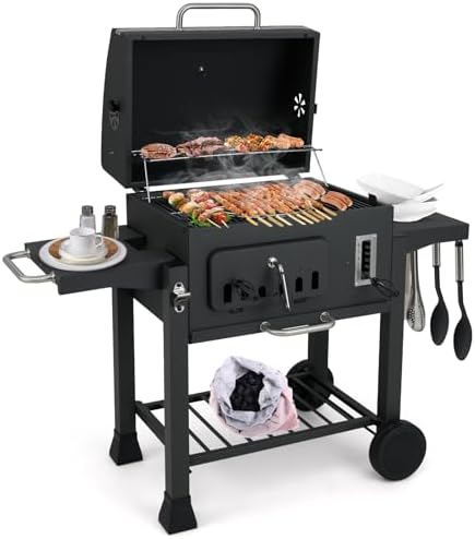 Happygrill Barrel Charcoal Grill with 2 Folding Side Tables & 2 Wheels by HAPPYGRILL