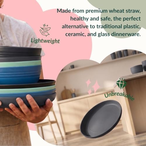Homienly Unbreakable Plates and Bowls Sets 20 PCS Wheat Straw Dinnerware Sets Microwave & Dishwasher Safe Plate Set Kids Plastic Plates Camping Dish Set, Salad, Hamburger, Pizza-Nightscape - Image 7