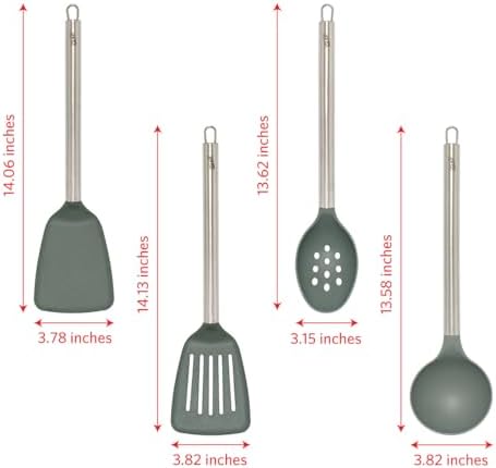 Glad Kitchen Utensils Set, 8pcs - Nonstick Cooking Tools with Stainless Steel Handles & Rotating Utensil Holder - Turners, Ladle, Spoon, Tongs, Spaghetti Server, and Skimmer - Dishwasher Safe, Green - Image 4