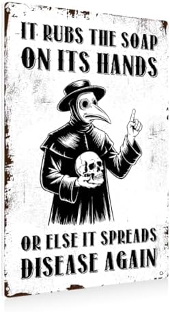 BEASTZHENG Funny Wash Your Hand Plague Doctor Gothic Tin Decor Wall Decor Guest Wall Decor Art Metal Tin Sign In The Bathroom Bedroom 8 X 12 Inches by BEASTZHENG