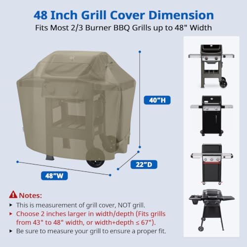 SunPatio 48 Inch Heavy Duty Waterproof Outdoor Grill Cover, Taupe - Image 2