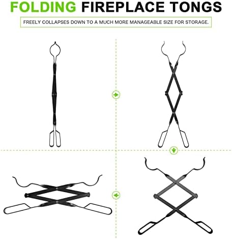 himaly 26" Heavy Duty Wrought Iron Fireplace Tongs & Poker Tool Set - Image 4
