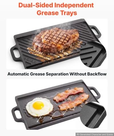 VEVOR Reversible Grill/Griddle 20x9 in Pre-Seasoned Cast Iron Pan Handle - Image 4
