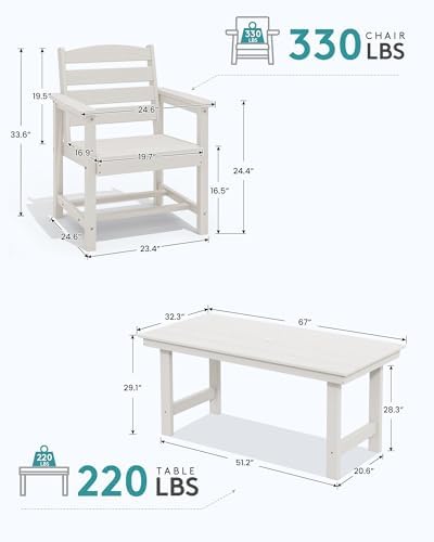 SERWALL Patio Dining Chair Set of 2,All Weather HDPE Dining Chair, White - Image 4