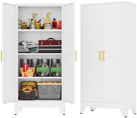 GAIOUS 61''Tall Metal Garage Storage Cabinet,File Cabinet with Door and Adjustable Shelves, Outdoor Steel Tool Cabinet for Home,Office,Warehouse,Garage,White by GAIOUS