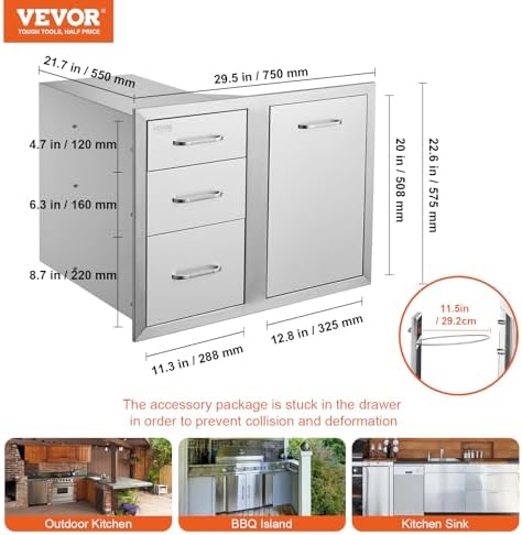 VEVOR Outdoor Kitchen Drawers 29.5"W x 22.6"H x 21.7"D Stainless Steel - Image 2