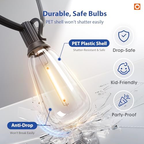 addlon 50FT Outdoor String Lights ST38 LED with Remote Waterproof Dimmable - Image 4