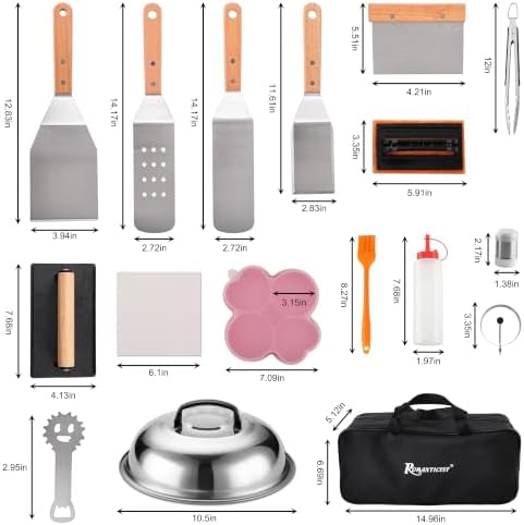 ROMANTICIST 119PC Professional Griddle Accessories Kit - Heavy Duty Stainless Steel Grill Spatula Set for Grill Griddle Hibachi Flat Top Outdoor Cooking - Great Grill Gift on Birthday Wedding - Image 2