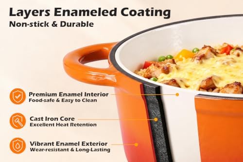 Leonyo 2-Quart Small Enameled Cast Iron Dutch Oven Pot with Lid, Orange - Image 3