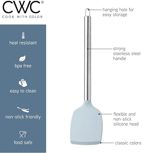 COOK WITH COLOR Silicone Cooking Utensils, Kitchen Utensil Set, Easy to Clean Silicone Kitchen Utensils, Cooking Utensils for Nonstick Cookware, Kitchen Gadgets Set, 38 Piece, Blue and White - Image 7