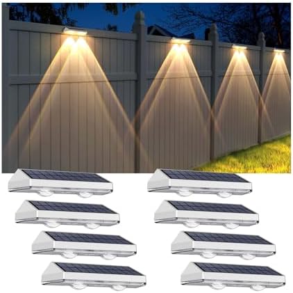 Solar Fence Lights Outdoor - 2700/4000/6000K 3 Modes, IP65 Waterproof Fence Solar Lights Outdoor, Fence Light Solar Powered for patio decor/Railing/Step and Wall - Unique Housewarming Gifts（8 Pack) by LIANGLOME