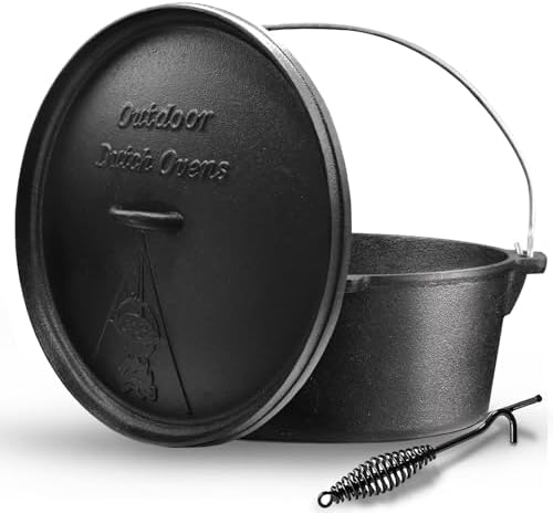 Camping Dutch Oven,12 Qt Pre-Seasoned Cast Iron Camp Dutch Oven Pot with Lid - Lid Lifter, Cast Iron Dutch Oven with Metal Handle for Cooking BBQ Baking Campfire Modern Black by NSIRONS