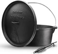 Camping Dutch Oven,12 Qt Pre-Seasoned Cast Iron Camp Dutch Oven Pot with Lid - Lid Lifter, Cast Iron Dutch Oven with Metal Handle for Cooking BBQ Baking Campfire Modern Black by NSIRONS