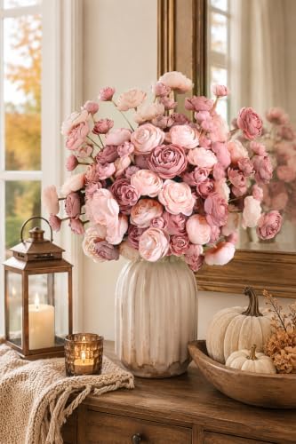 Fake Flowers Faux Flower Artificial Ranunculus Flowers Dusty Rose Peonies - Image 5